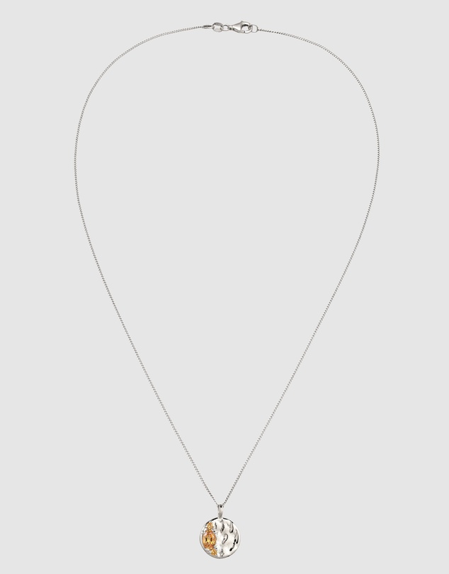 Elli Jewelry - Citrine Hammered Coin Necklace in 925 Silver