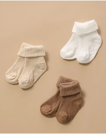 Purebaby - 3 Pack Rib Socks -Kids-Babies