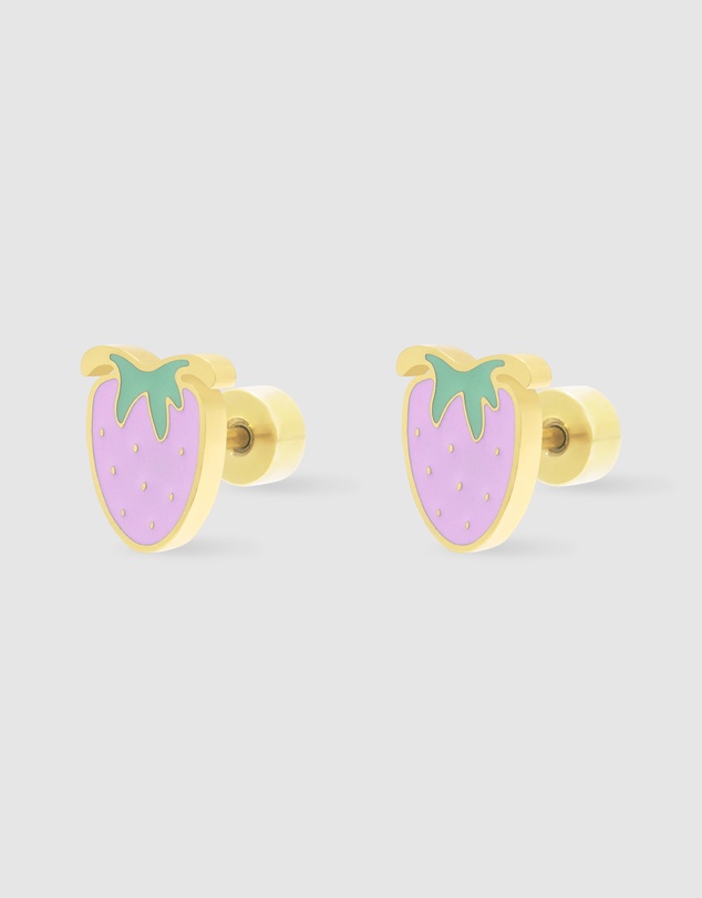 Wanderlust + Co - Strawberry Enamel Gold Flat Back Earrings