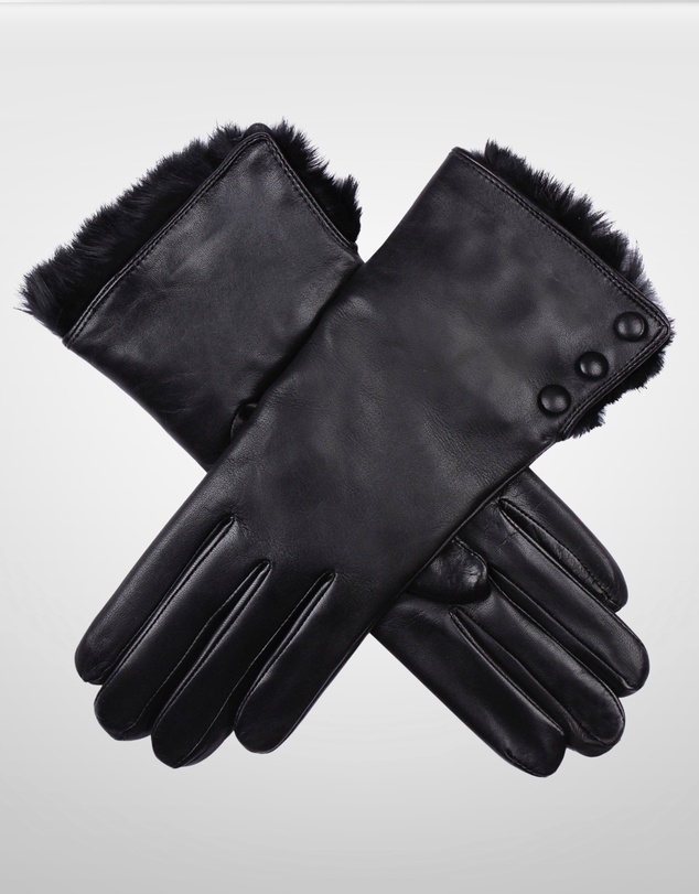 DENTS - Sophie Leather Gloves with Fur Cuffs Wool Lined
