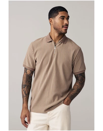 NEXT - Vertical Stripe Quarter Zip Polo Shirt