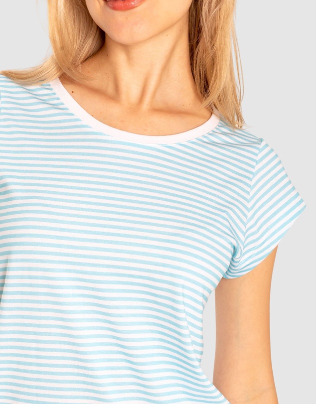 Sant And Abel - Women's Sky Blue Jersey Knit Stripe Short Sleeve PJ Set