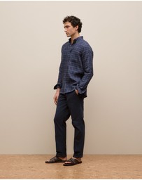 Trenery - Regular Fit Linen Fine Check Shirt in Navy