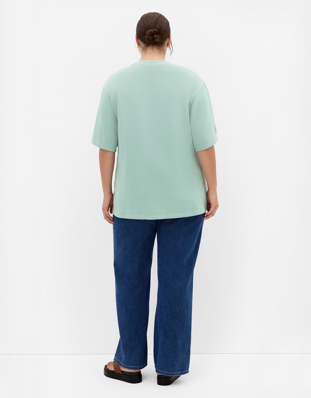 City Chic - Plus size Western Soul Oversized Tee - sage