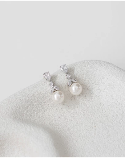 The White Collection - Phoebe - Delicate Silver Pearl Bridal Earrings