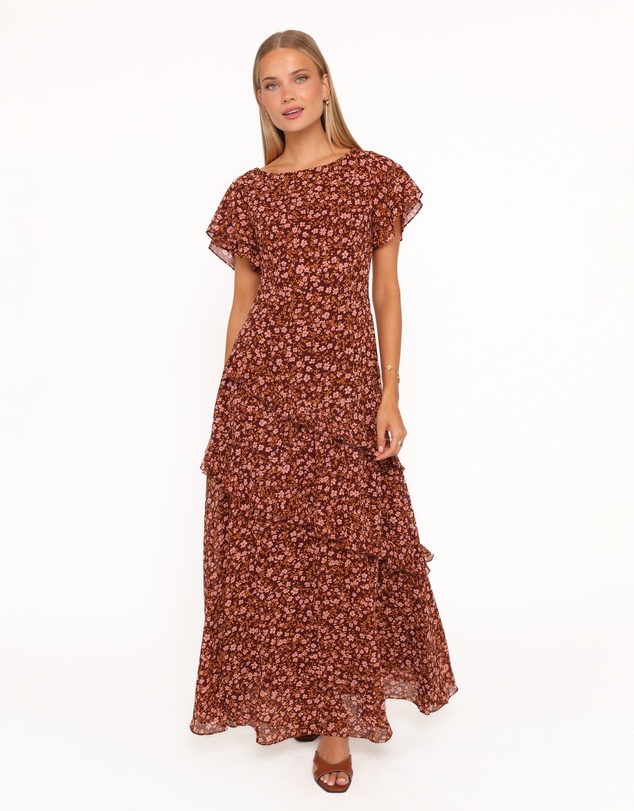 Petal & Pup - Lorrie Maxi Dress - Brown Ditsy Floral