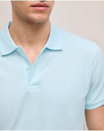 Trenery - Pique Monogram Short Sleeve Polo in Pastel Blue