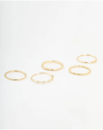 Lovisa - Gold Plated Cubic Zirconia Mixed Detail Rings 5-Pack