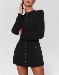 Heiress Beverly Hills - Long Sleeve Gold Button Down Blazer Mini Dress