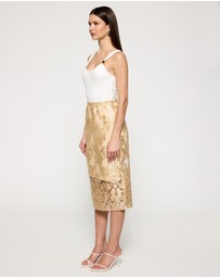Lindsay Nicholas New York - Sheer Gold Lace Skirt with Nude Underskirt