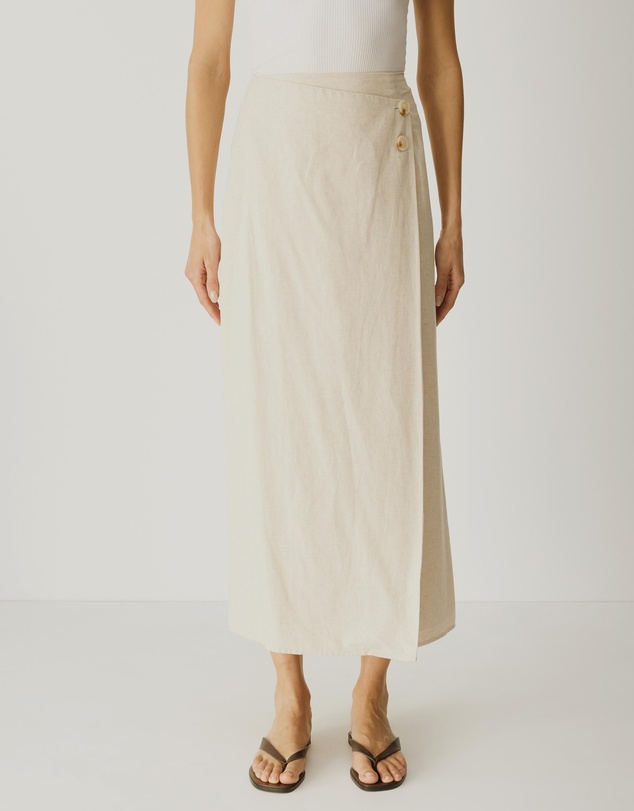 Atmos&Here - Alva Linen Blend Wrap Midi Skirt