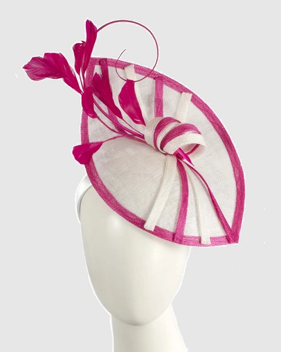 Max Alexander - White and Fuchsia Sinamay Racing Fascinator