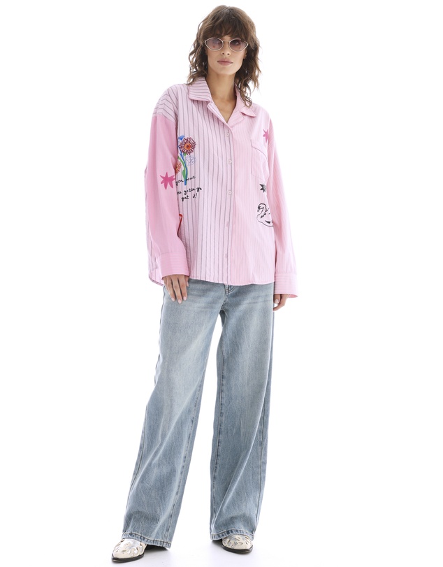 THE TALES - Half n Half Illustrated Soleil Stripe Shirt