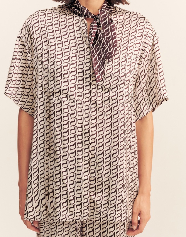 Shona Joy - Monogram Silk Contrast Shirt
