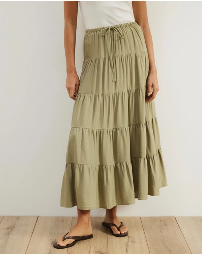 Atmos&Here - Elenora Linen Blend Tier Maxi Skirt