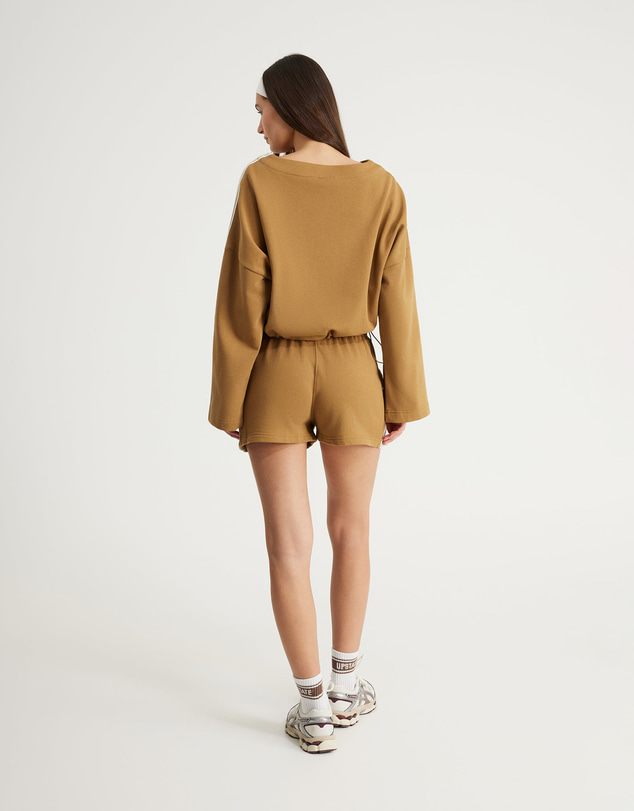Upstate - Terry Boxy Crop Long Sleeve Top - Toffee