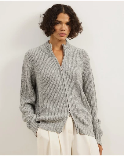 Atmos&Here - Mika Mottled Chunky Knit Zip Jumper
