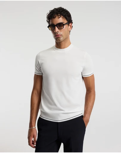 Calibre - Stripe Cuff Tech T-shirt Ivory