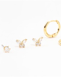 Lovisa - Gold Plated Brass Pave Star & Butterfly Earrings 4-Pack