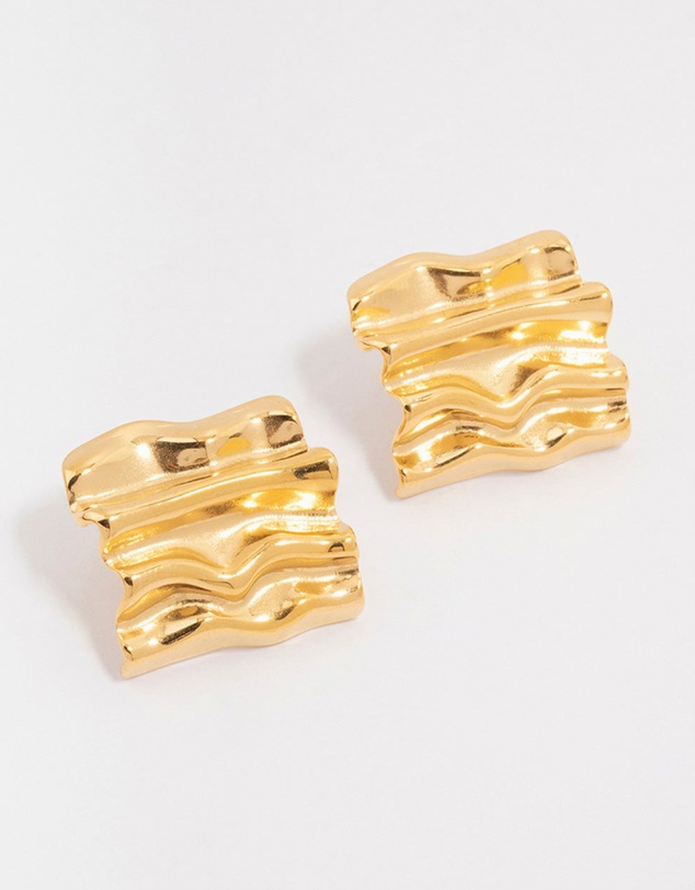 Lovisa - Waterproof Gold Plated Stainless Steel Square Textured Stud Earrings