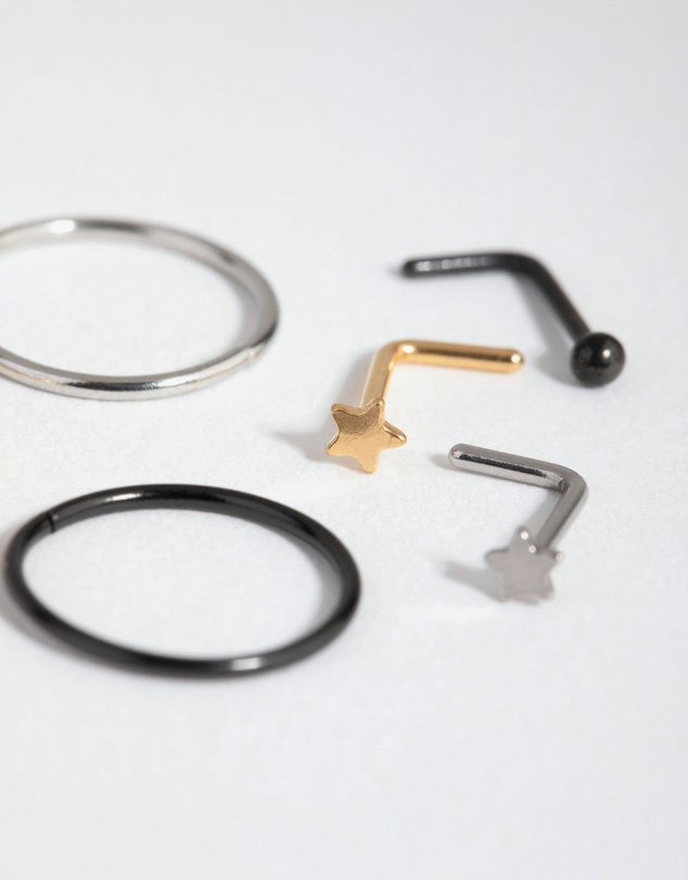 Lovisa - Surgical Steel Ball Star Nose Ring & Stud 6-Pack