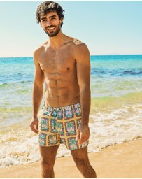 Skwosh - Palm Reader Mens Swim Shorts in Mustard
