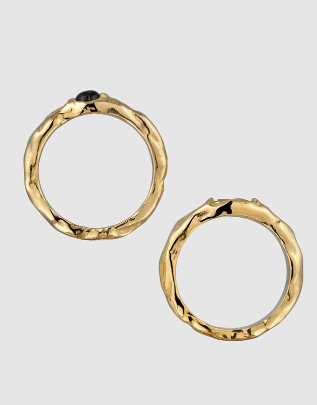 Elli Jewelry - Molten Texture Gemstone Ring Set in Gold-Plated 925 Silver