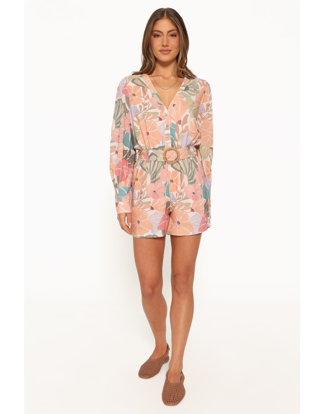 Petal & Pup - Louisa Balloon Sleeve Playsuit - Retro Orange Floral