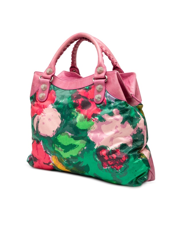 Pre-Loved by Azura Reborn - Pre-Loved Lambskin and Satin Floral Print Motocross Giant 21 Brief Satchel