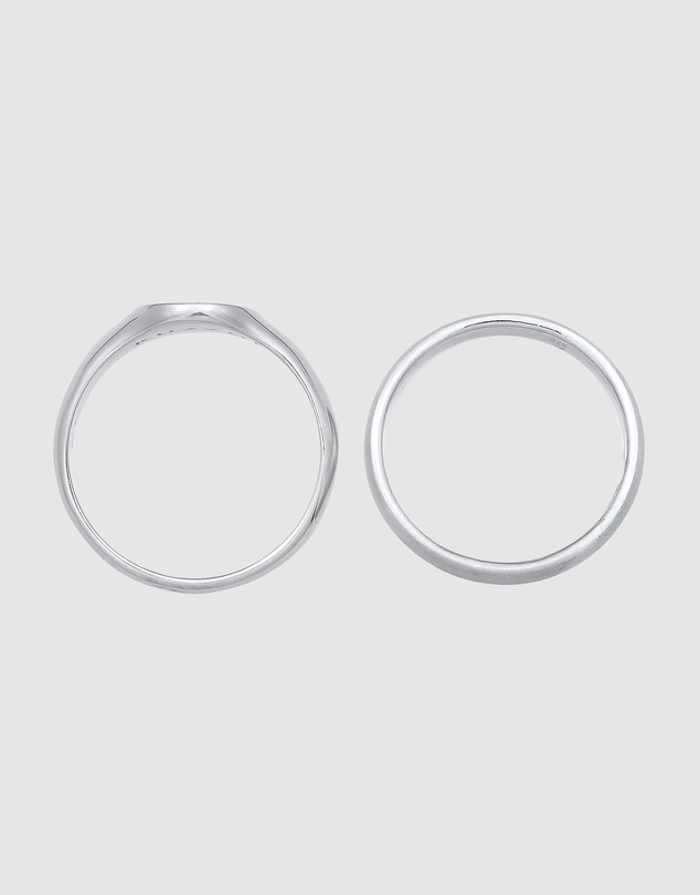 Kuzzoi - ICONIC EXCLUSIVE - Classic Band and Signet Ring Set in 925 Sterling Silver