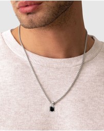 Nialaya Jewellery - Men's Sterling Silver Necklace with Two-in-One Turquoise & Black Onyx Pendant