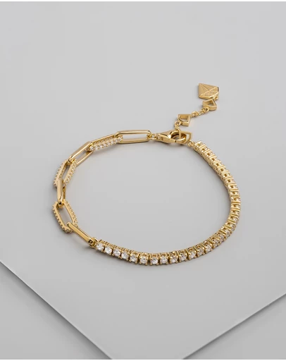 Wanderlust + Co - Pave Link Chain 14K Gold Vermeil Tennis Bracelet