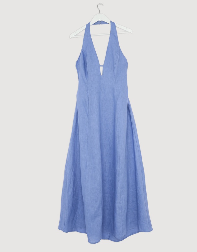 Revibe - Repaired AERE Odele Linen Halter Midi Dress - AU 14