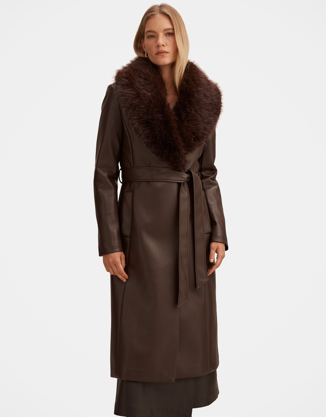 Forever New - Faith Faux Fur Collar Vegan Leather Trench Coat