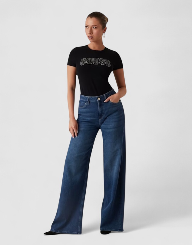 GUESS - Crew Neck Short Sleeve Logo Lace T-Shirt