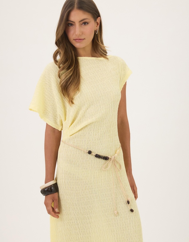 Atmos&Here - Maeve Textured Jersey Midi Dress with Beaded Belt