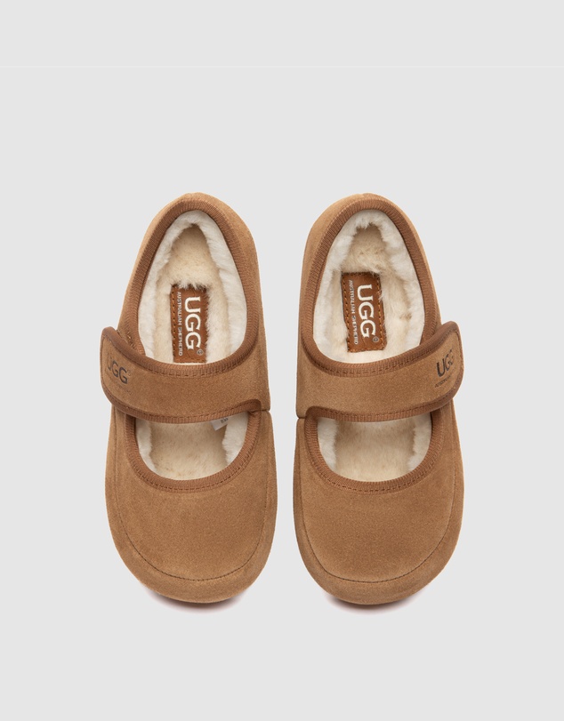 EVERAU - Australian Shepherd Ugg Millie Kids Cow Suede Upper Loafer Oxfords Flats