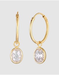 Elli Jewelry - Earrings Creoles Pendant Oval With Zirconia In 925 Sterling Silver Gold Plated