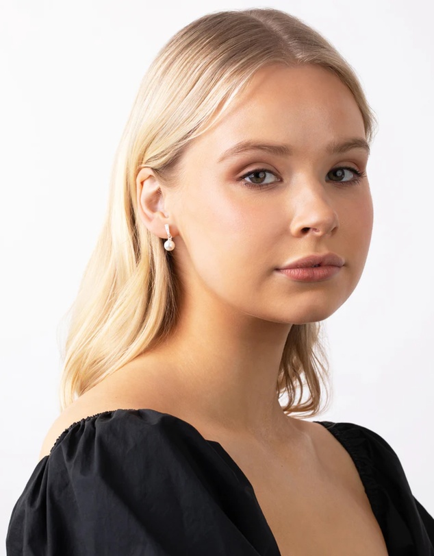 Lovisa - Sterling Silver Diamante Drop Pearl Earrings