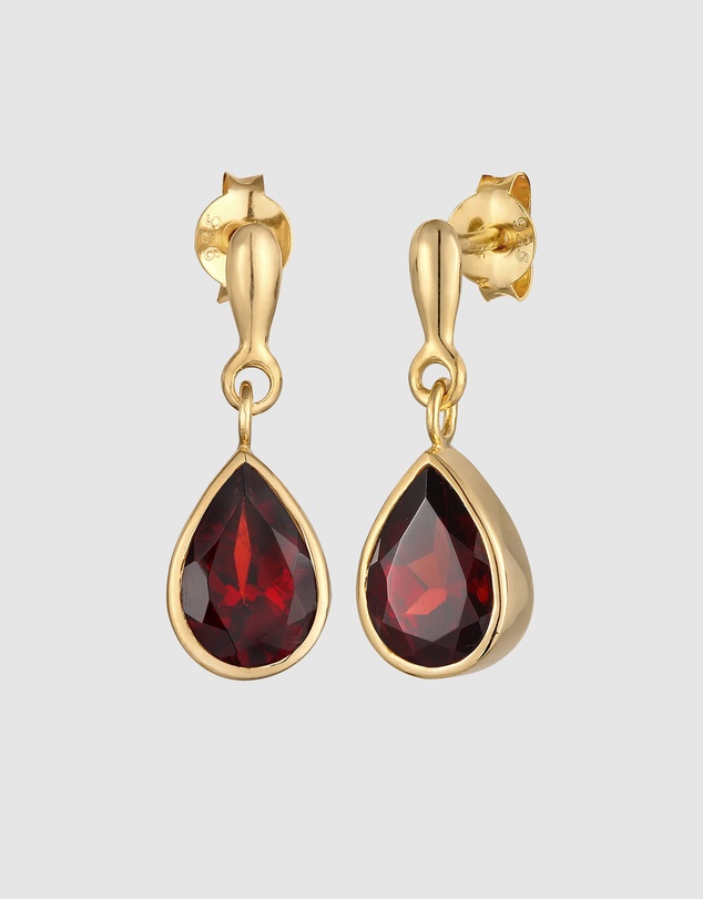 Elli Jewelry - Garnet Teardrop Earrings in Gold-Plated 925 Silver