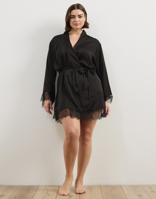 Atmos&Here Curvy - Pearl Lace Trim Satin Robe