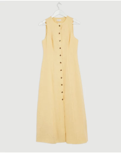 Revibe - Repaired AERE Violet Linen Button Down Midi Dress - AU 8