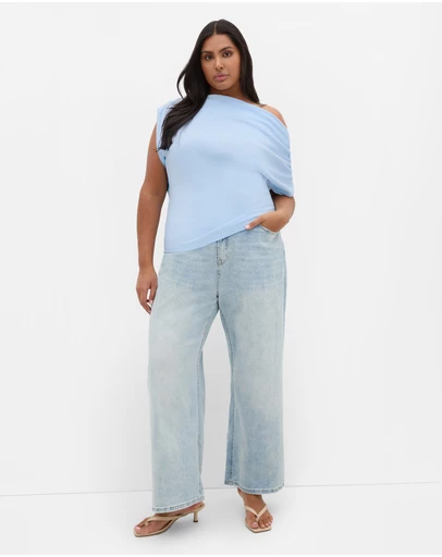City Chic - Plus size Imani Off Shoulder Top - sky blue