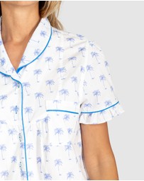 Sant And Abel - Women's Blue Palm Tree Short Sleeve Pajama Set