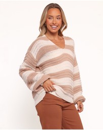 Petal & Pup - Kimber Striped Crewneck Knit Sweater - Beige Stripe