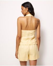 AERE - Ana Linen Button Front Halter Top