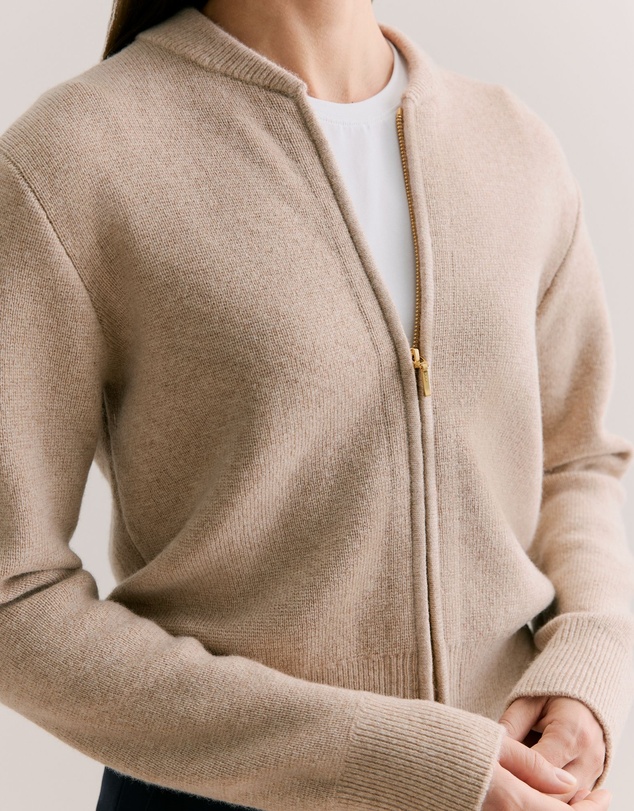 Trenery - Merino Double Knit Zip Bomber Cardigan in Oatmeal Marle