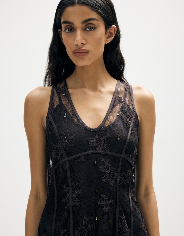 Minima Esenciales - Ninon Beaded Lace Midi Dress