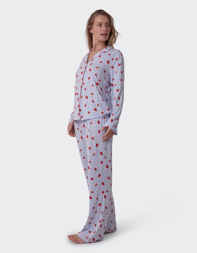 Bras N Things - Strawberry Patch Long Sleeve - Light Blue/ Print