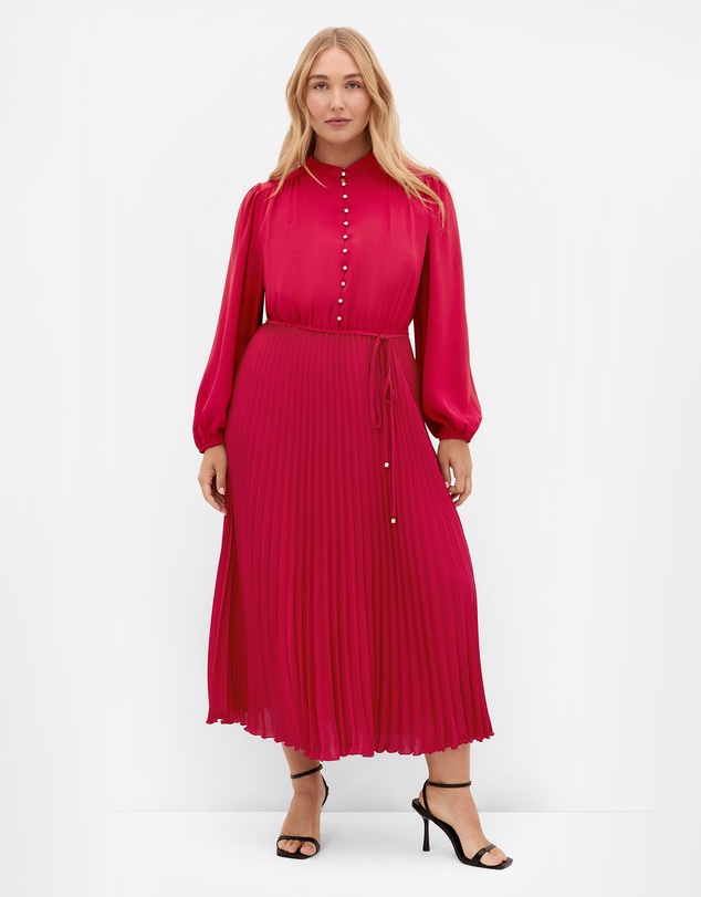 City Chic - Plus size Halle Long Sleeve Pleat Dress - shiraz